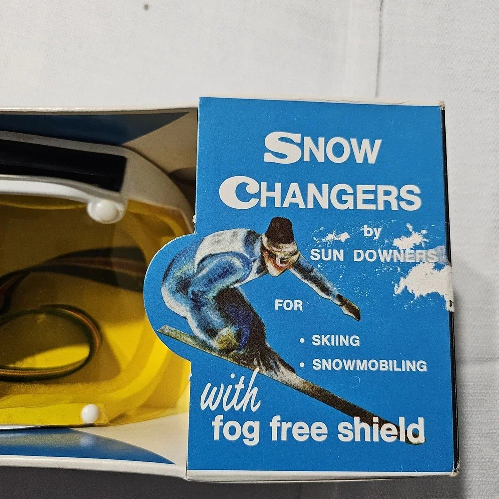 Vtg Sun Downers Ski Goggles Snow Changers Sold‎ by Sears Yellow Lens NOS